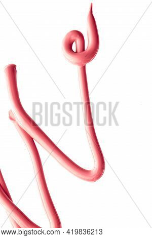 Coral Beauty Cosmetic Texture Isolated On White Background, Smudged Makeup Emulsion Cream Smear Or F