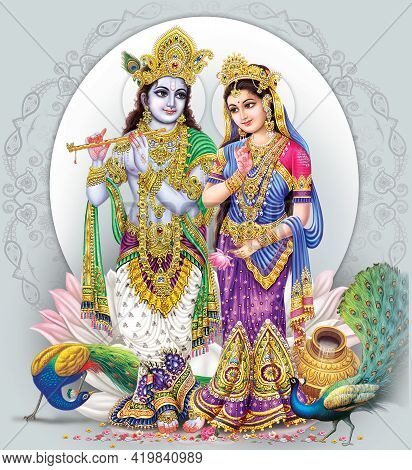 Indian God Radhakrishna, Indian Lord Krishna, Indian Mythological Image Of Radhakrishna.