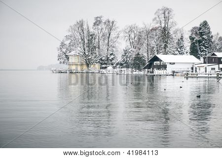 Obraz jezera Starnberg v Bavorsku Německo - Tutzing - únor 2013