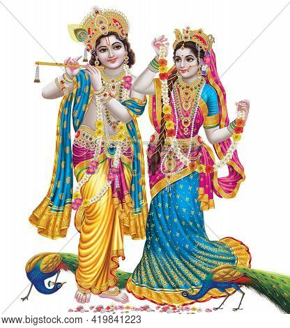 Indian God Radhakrishna, Indian Lord Krishna, Indian Mythological Image Of Radhakrishna.