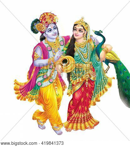 Indian God Radhakrishna, Indian Lord Krishna,  Indian Mythological Image Of Radhakrishna.