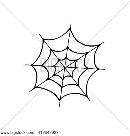 Spider Web Icon. Hand Drawn Doodle Style. Vector, Minimalism, Monochrome Halloween Decor