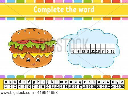 Complete The Words. Cipher Code. Learning Vocabulary And Numbers. Education Worksheet. Activity Page