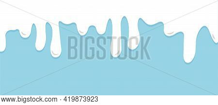 White Dripping Paint Flowing Down Vector Background. White Milk Liquid Drips. Vector Illustration.