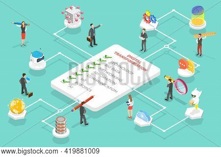 3d Isometric Flat Vector Conceptual Illustration Of Digital Transformation Areas Which Are Big Data,