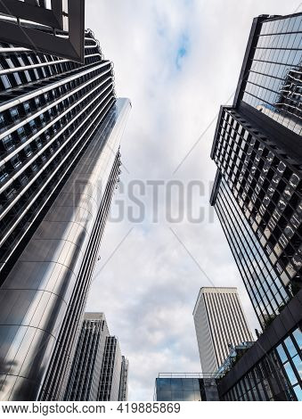 Madrid - May 1, 2021: Low-angle View Of Modern Skyscrapers (torre Europa And Torre Picasso) In The A