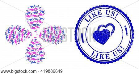 Pregnant Woman Engagement Exploding Abstract Flower, And Blue Round Like Us Exclamation. Rubber Stam