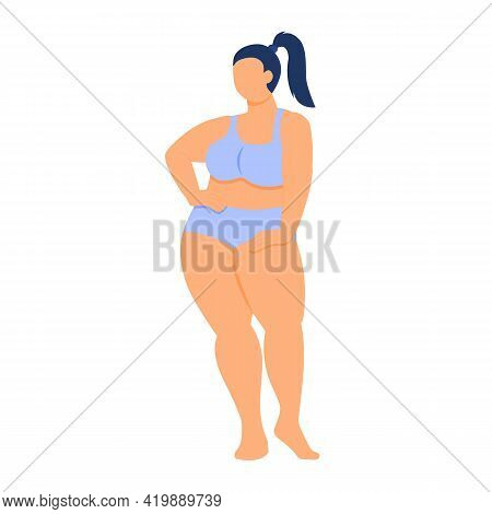 Fat Girl. Self Love. Fat Woman With A Curvy Figure In Lingerie. Stock Vector Illustration Isolated O