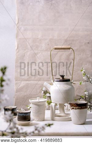 White And Black Handmade Ceramic Teapot For Tea Ceremony