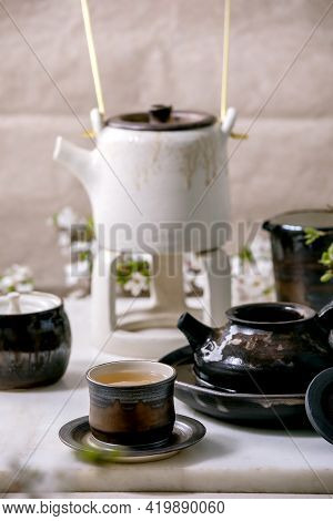 White And Black Handmade Ceramic Teapot For Tea Ceremony