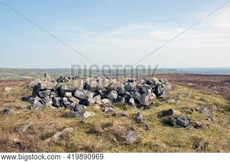 The Exposed Stones At The Top Of A Cairn Known As The Millers Grave On Midgley Moor In Calderdale We