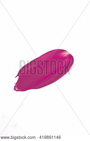 Purple Beauty Cosmetic Texture Isolated On White Background, Smudged Makeup Emulsion Cream Smear Or 