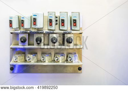 Push Button Switch On Off And Mono Level Switch With Timer Of System Electric Control System For Man