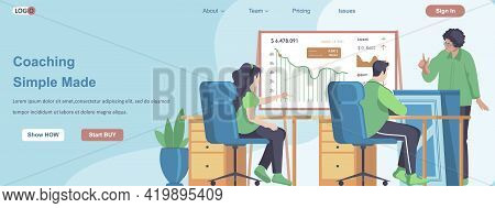 Coaching Simple Made Web Banner Concept. Business Trainer Conducts Seminar For Employees, Profession