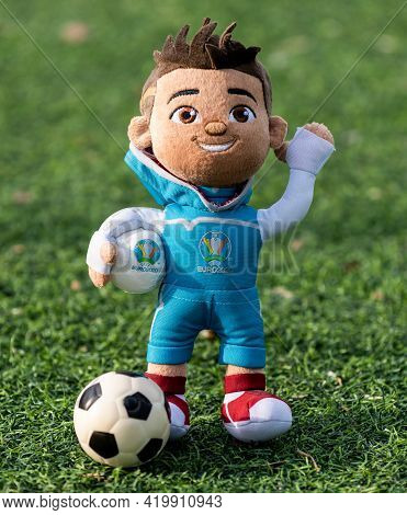April 16, 2021 Moscow, Russia. Soft Toy Mascot Of The European Football Championship 2020 Skillzy On