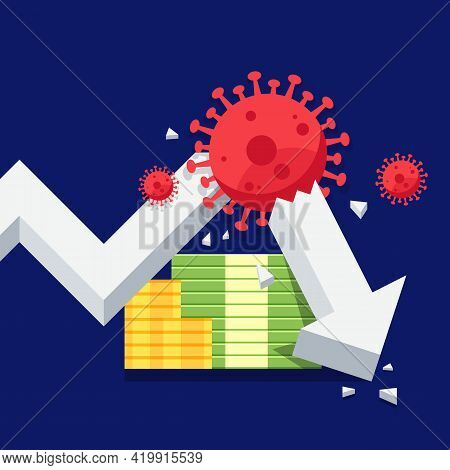 Global Economic Crisis Due To The Covid-19 Outbreak Concept Decorative With Stock Graph Broken By Co