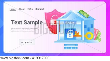 Bank Building Under Protection Big Security Shield Full Coverage Property Insurance Safe Payment Con