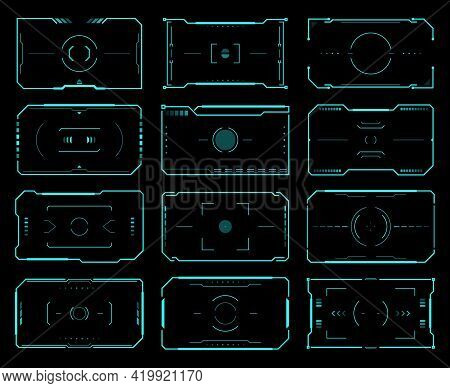 Hud Target Frames, Aim Control, Ski Fi Ui Interface. Vector Futuristic Military Optical Aiming, Spac