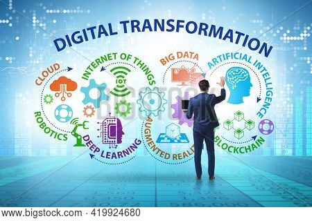 Concept of digital transformation with businessman