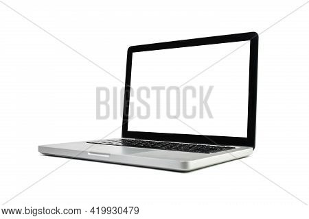 A Laptop Modern Or Notebook Isolated And Empty Screen White Screen On White Background View. Busines