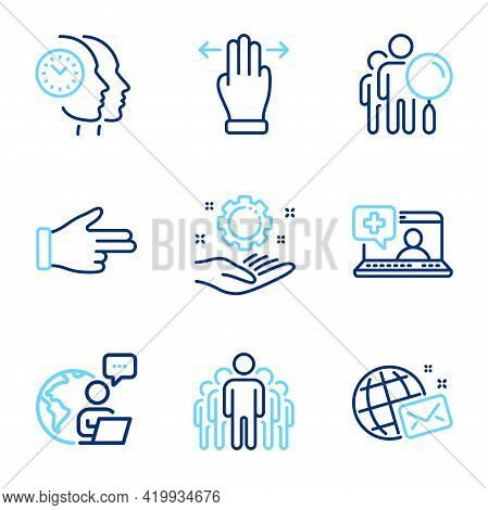People Icons Set. Included Icon As Group, Employee Hand, Medical Help Signs. Time Management, World 