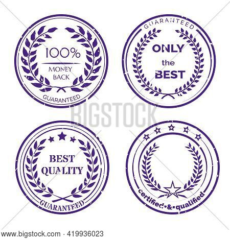 Circular Guarantee Label Set With Wreaths Isolated On White Background