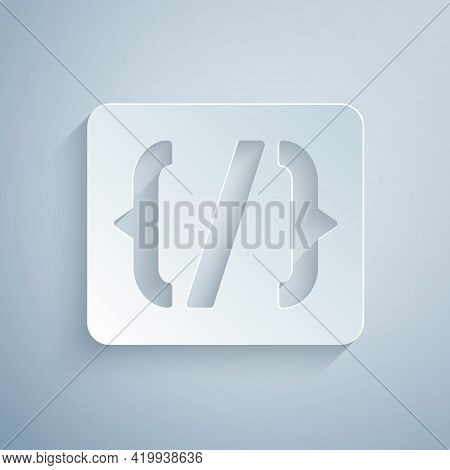Paper Cut Programming Language Syntax Icon Isolated On Grey Background. Syntax Programming File Syst
