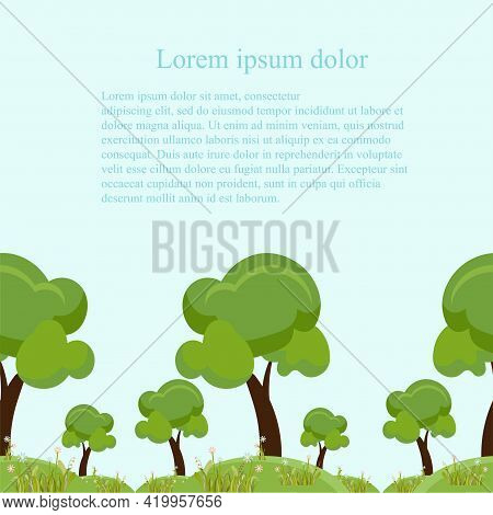 Tree Flowers On Hill Seamless Pattern Art Design Element Background Lorem Ipsum Stock Vector Illustr