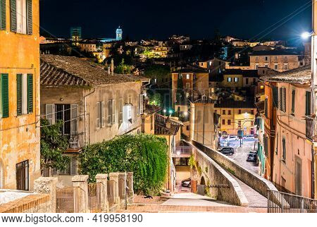 Medieval Aqueduct In Perugia At Night - Umbria, Italy
