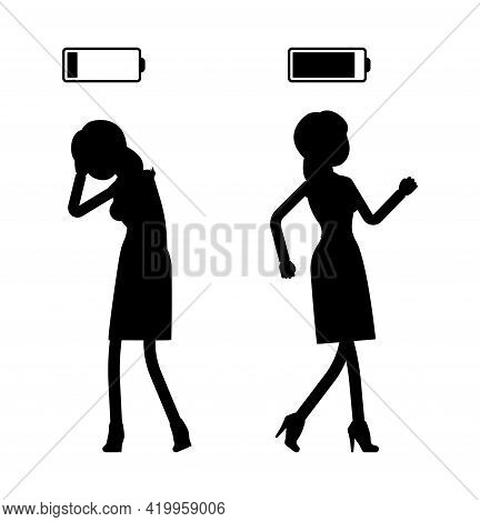 Female Black Silhouette, Businesswoman, Office Worker Empty, Full Battery. Administrative Manager Pe