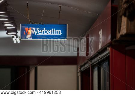 Belgrade, Serbia - Otcober 12, 2021: Verbtim Logo In Front Of Their Local Retailer For Belgrade. Ver