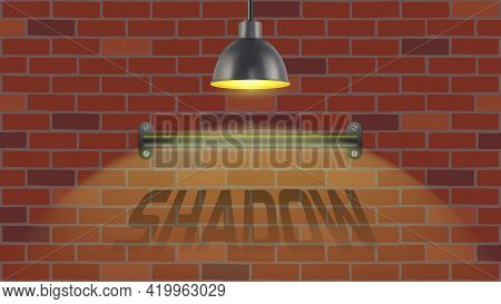 Lamp. Shadow On A Brick Wall. Silhouette. Vector Illustration.