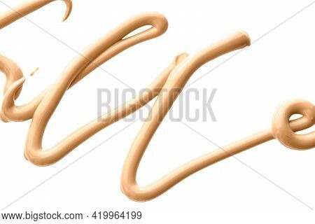 Beige Beauty Cosmetic Texture Isolated On White Background, Smudged Makeup Emulsion Cream Smear Or F