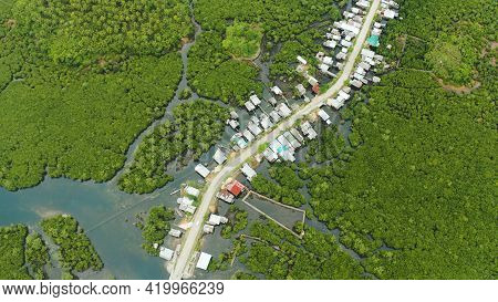 The Village And The Highway Among The Mangroves From Above. Siargao Island, Philippines.