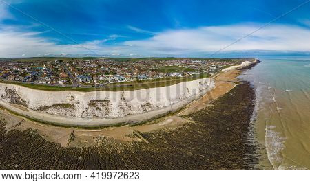 Areal drone panoramic view of the Saltdean and Rottingdean Beach, Brighton