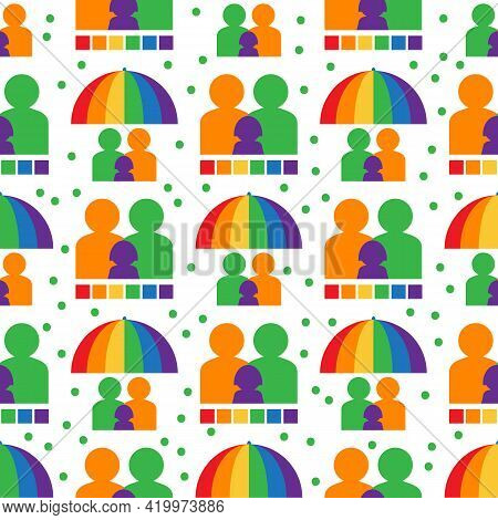 Seamless Pattern With Gay Family With Child. Lgbt Support Symbol. Design Element For Fabric, Banner,