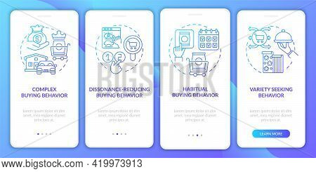 Customer Behavior Types Onboarding Mobile App Page Screen With Concepts. Dissonance Reduction Walkth