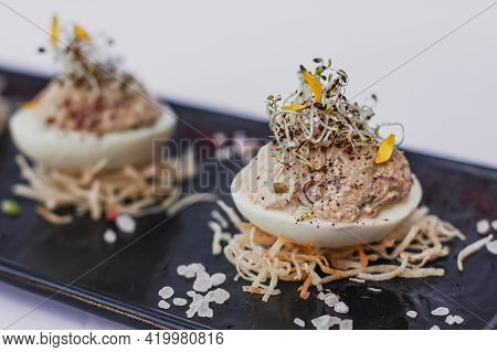 Deviled Eggs, Stuffed Eggs Filled With A Paste Made From Smoked Ham, Mayonnaise, Egg Yolks And Fresh