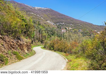 Beautiful Mountain Landscape With Country Road. Montenegro, Tivat