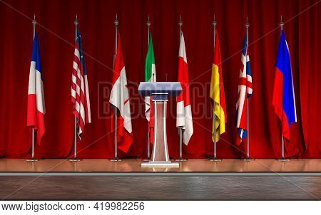Stands For A Conference Of G8  On A Red Background 3d Illustration