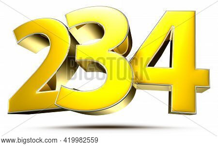 234 Gold 3D Illustration On White Background With Clipping Path.