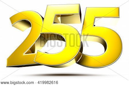 255 Gold 3D Illustration On White Background With Clipping Path.