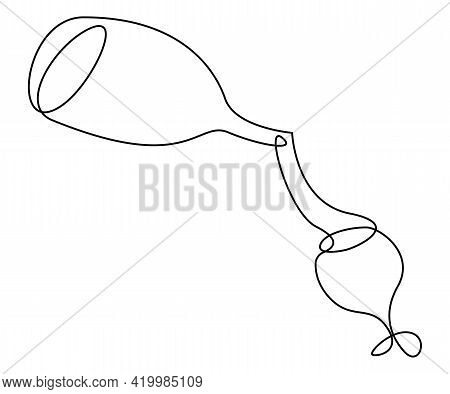 Continuous Line Drawing. Wine Bottle And Glass Contour. Black Outline Vector. Doodle