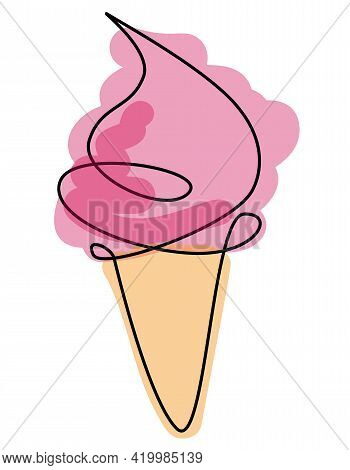 Continuous Line Drawing. Ice Cream. Black Isolated On White Background. Hand Drawn Vector Illustrati