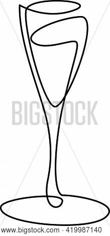 Glass Of Champagne Outline Black Continuous Doodle