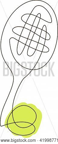 Tennis Racket And Ball Hand Drawing One Line Sketch Continuous