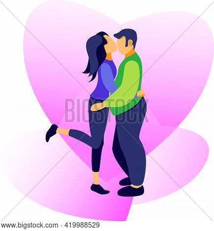 Young Couple Sportwoman And Man With Overweight Flat Style
