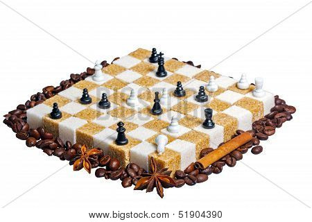 Checkerboard Of Refined Sugar Furred Coffee Beans