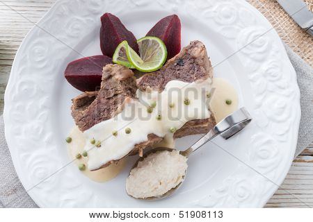 Beef With Beetroot And Horseradish Sauce