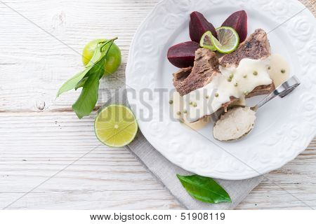 Beef With Beetroot And Horseradish Sauce
